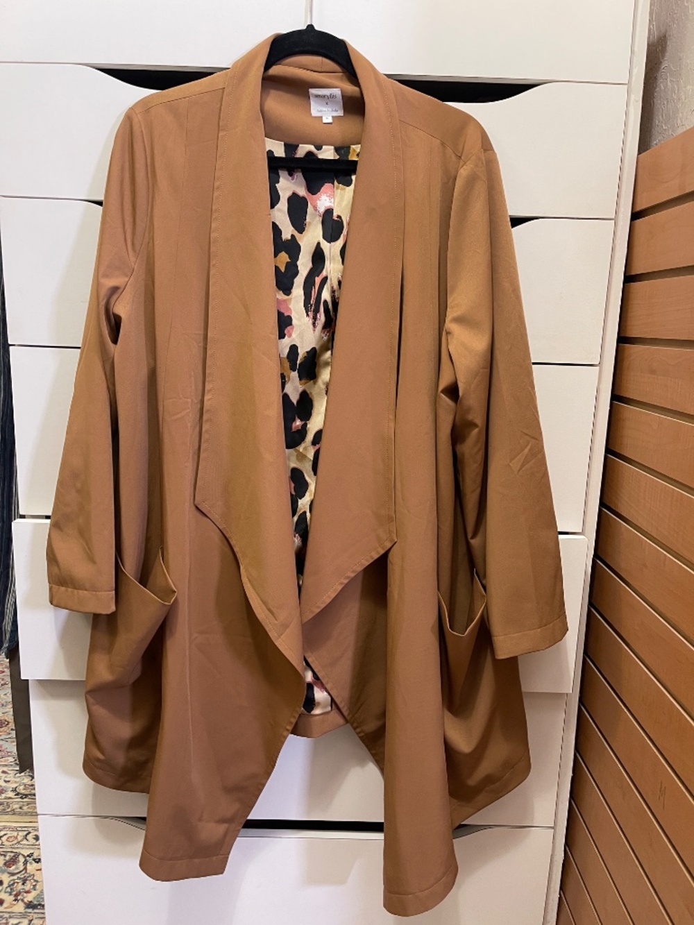 Amaryllis cognac and animal print 80s style trench coat women 1X - Picture 2 of 6